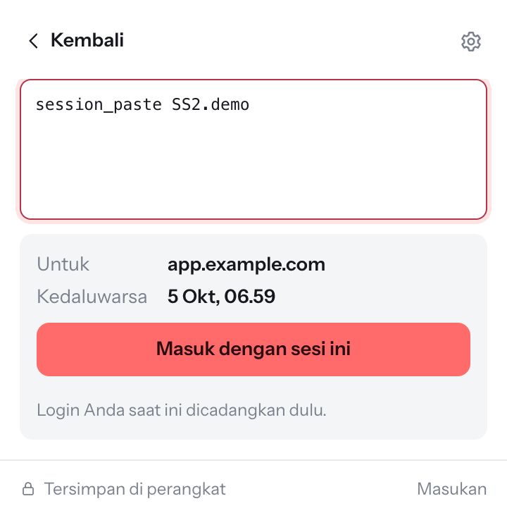Menempel kode berbagi menampilkan situs dan masa berlaku sebelum mengimpor